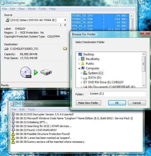 Папка назначения программы DVD decrypter